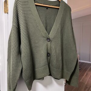 Olive Green Button-Up Cardigan